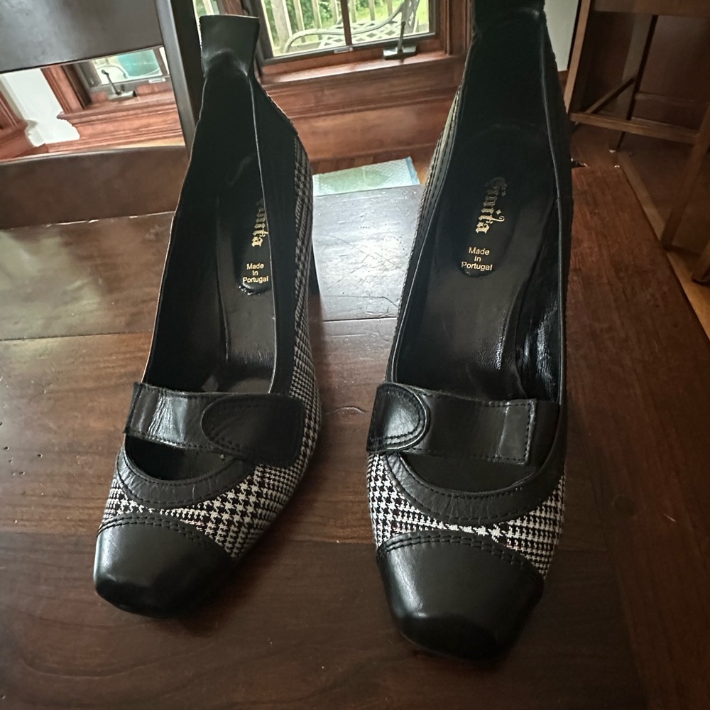 Ginita plaid heels - black and white